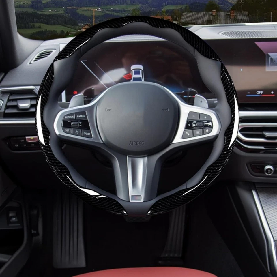 15" Clip on Car Carbon Fiber Steering Wheel Cover Non-slip Protector 3 Piece Set - Image 3 of 4