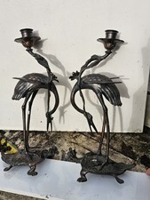 Large Pair Japanese Gilt Bronze Crane Candlesticks on Turtle Bases.Meiji Period
