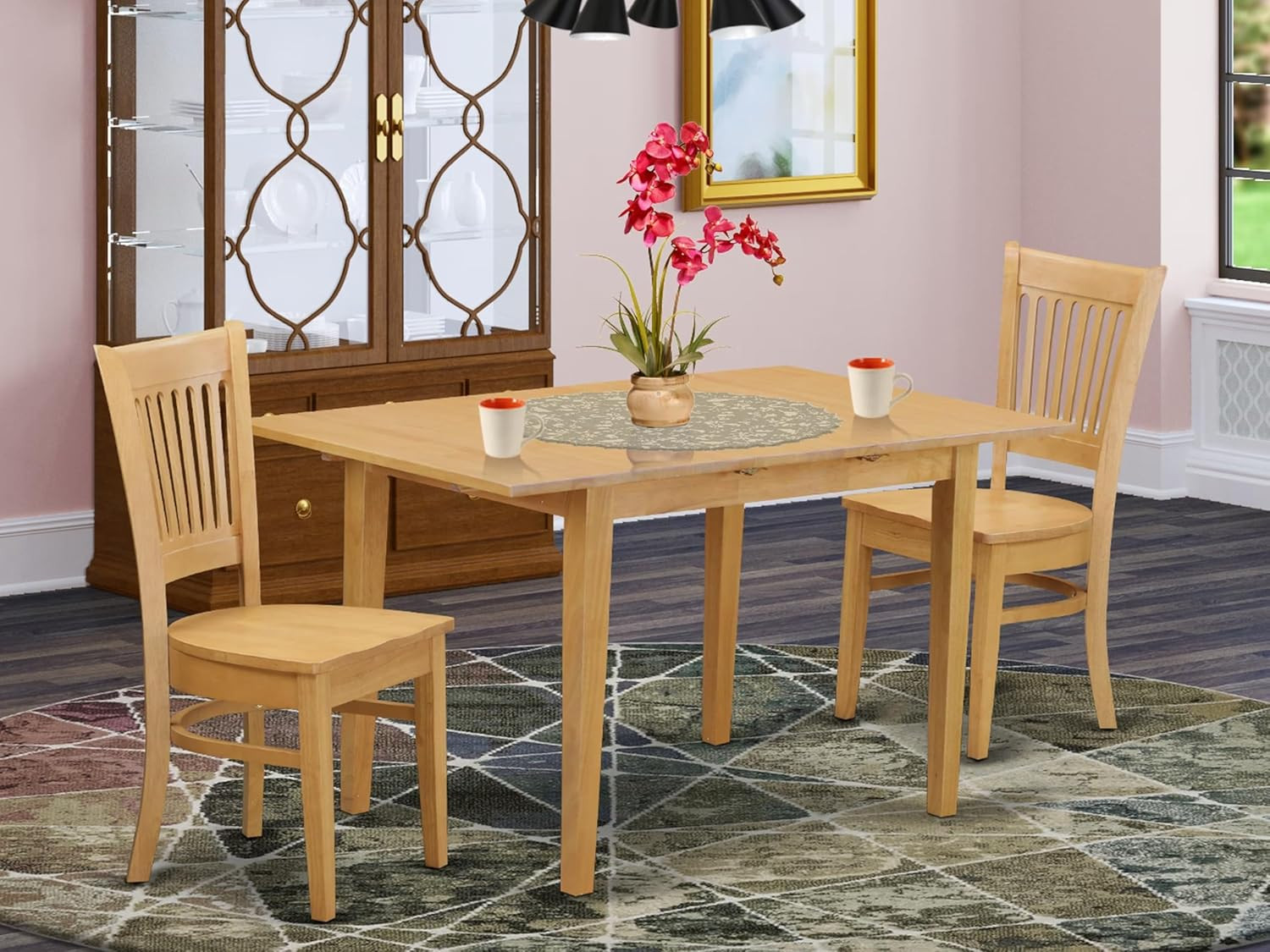 NOVA3-OAK-W 3 Piece Kitchen Table Set for Small Spaces Contains a Rectangle Dini