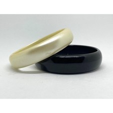 Black and pearl cream plastic bangles set of two - Vintage costume jewellery