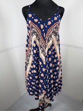 Altar'd State Blue Boho Paisley Midi Dress Adjustable Straps Size Medium