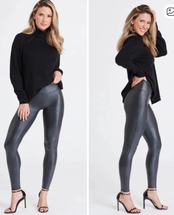 Rare SPANX Faux Leather Pebbled LEGGINGS-20186R-Black Reptile Scale-Sz Large EUC - Image 4 of 4