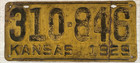 1929 Vintage Antique Kansas License Plate Yellow/Black "310-846 KANSAS 1929" — photo 1
