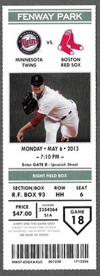 May 6 2013 Boston Red Sox vs Minnesota Twins ticket stub