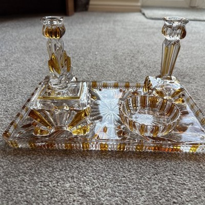 Vintage Art Deco Glas Schminktisch Set