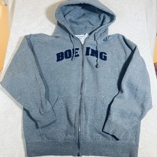 Vtg BOEING Aerospace Embroidered Spellout Full Zip Hoodie Gray Mens Small Medium
