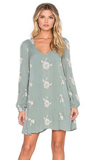 Free People Emma's Embroidered Dress Women's Size 8 Green Floral Cottagecore