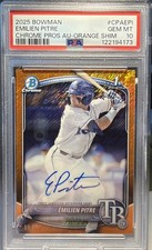 2025 Bowman Emilien Pitre Orange Wave Chrome 1st Prospect Auto /25 #CPA-EPI Rays
