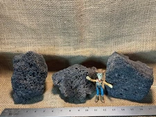 Three Large, Black Lava Rocks – Perfect for Aquariums, Terrariums, Succulents