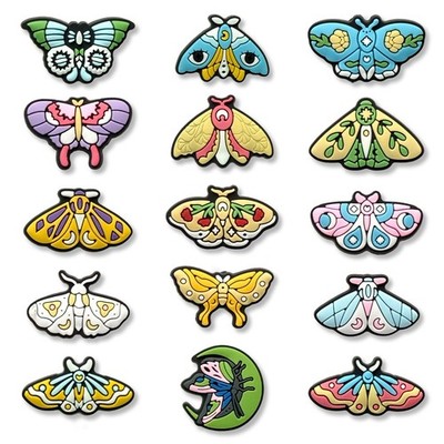 15Pcs Butterfly Moth Shoe Decoration Charms for Croc Clog, Small, 