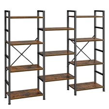 Triple Bookshelf, Bookcase with 11 Open Display Shelves, 4 Tier Rustic Brown