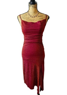 My Michelle Sleeveless Formal Dress S Red Glittery Side Slit Flattering Elegant
