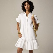J. Crew Amelia Short Sleeve Shirtdress in White Cotton Poplin XS Bridal