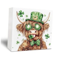 Wooden Signs - St Patricks Day Decor Westen Decorations, Shamrock Highland Cow