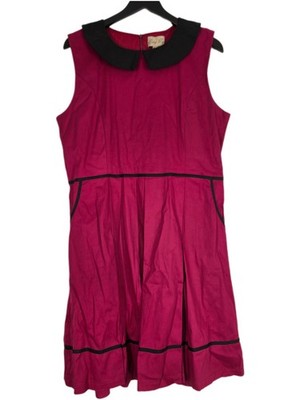 Lindy Bop Molly-Sue Tee Kleid Gr. 18 weinrot rot schwarz Kragen Plissee ärmellos