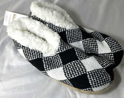 Mixit Women's Knit Slipper Socks Size L/XL or 8/9 Black White Buffalo Plaid New