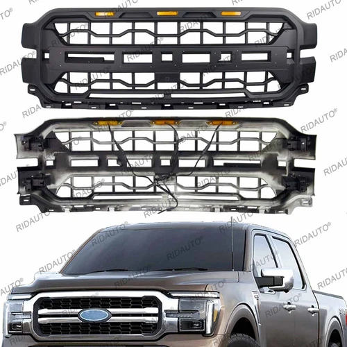 Black Front Grille Bumper Grill With Yellow LED Lights Fits For F150 2024 2025 - Foto 7 di 9