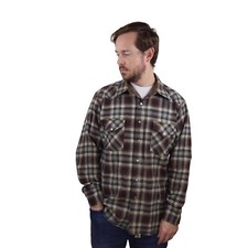 Vtg 70s Pendleton Wool Flannel Shadow Plaid Western Pearl Snap Shirt Mens Large