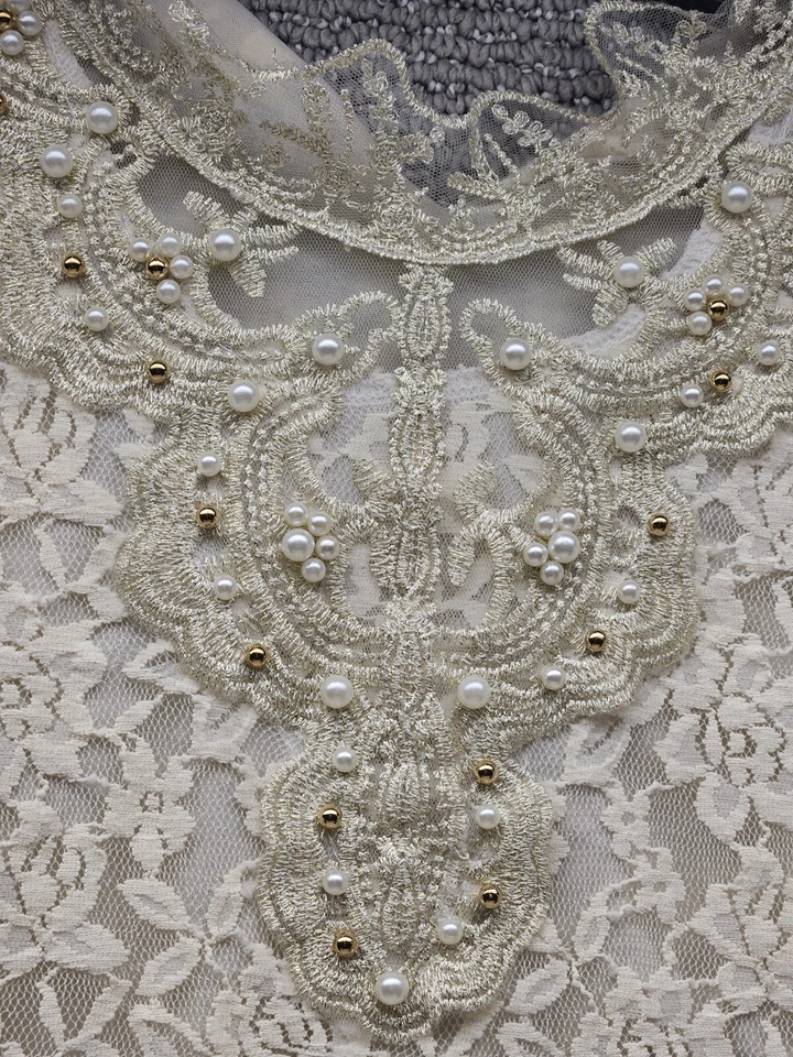 Camisa Top Dama Encaje Transparente Para Mujer XS Cuello Alto Blusa Floral Hueca Fiesta Foto 2 de 4