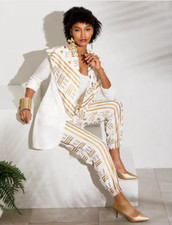 1X PLUS Ashro White Gold African Pride Formal Afrocentric Chika Pant Suit Set