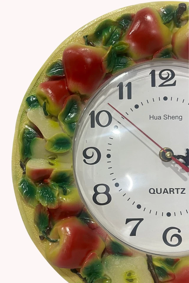 Decorative Apples Wall Clock, Round Quartz Kitchen Clock with 3D Fruit Design - Image 2 of 4
