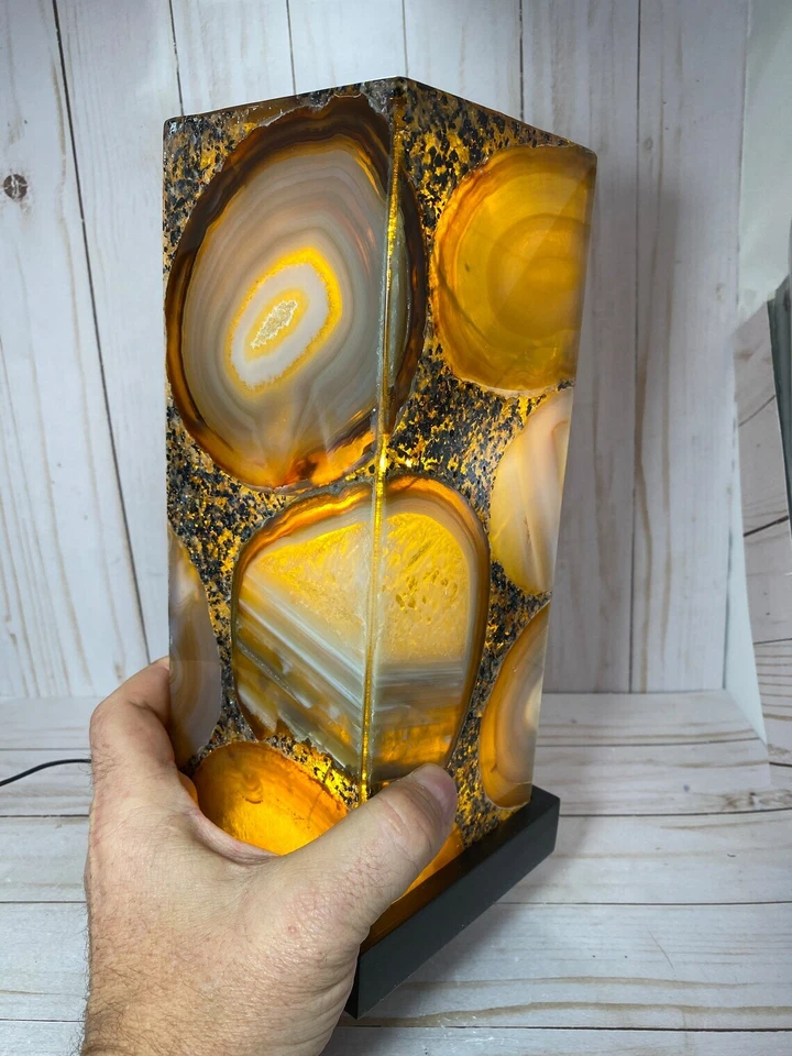 Lámpara de cristal decorativa de luz nocturna para dormitorio piedra ágata amarilla natural 6x6x9 regalo Foto 2 de 4