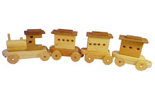Wooden Railroad Train Cars LOT OF 4 Handmade Engine Wood Unpainted Hook Together