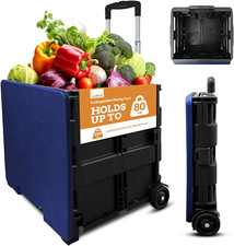 Ultra-Slim Collapsible 2-Wheel Utility Cart with Lid  Telescopic Handle, Blue