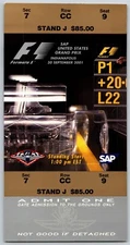2001 F1 SAP Grand Prix Stand Ticket Indianapolis IMS Formula One Racing #9