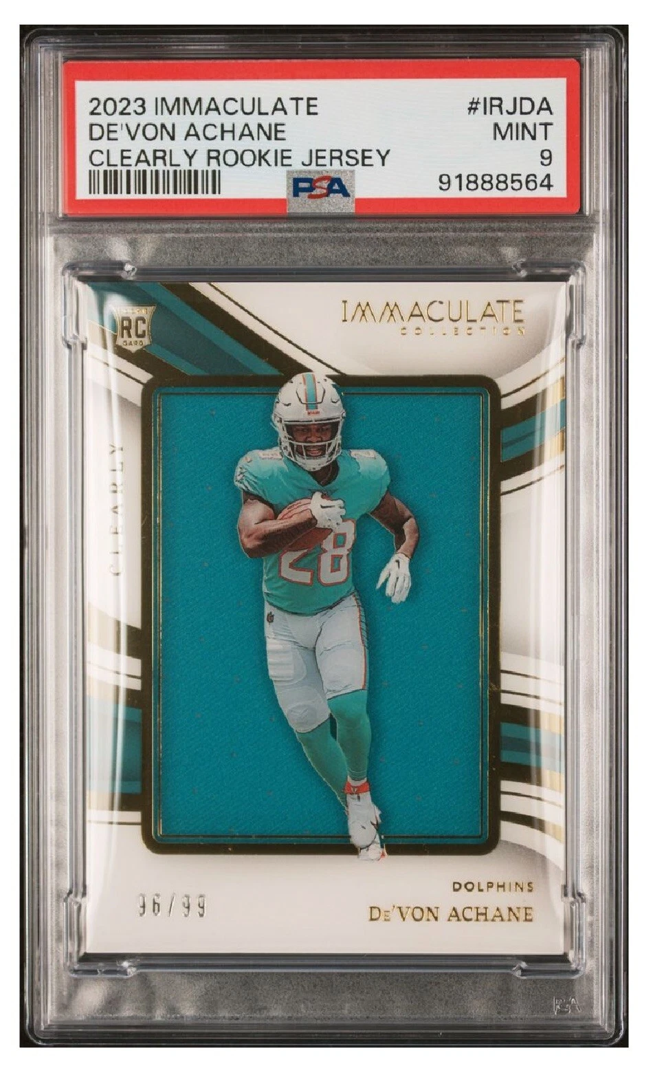 De'Von Achane Panini Immaculate Collection Clearly Immaculate Rookie Jerseys #IRJDA Base