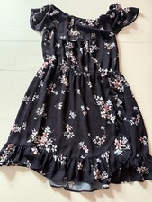 Portmans women’s A-line Navy Blue Floral Print Size 14 Off The Shoulder Dress