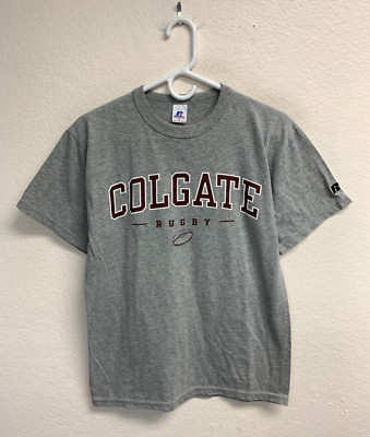 Colgate University Rugby Men's T-Shirt Size Small Gray Russell Athletic Y2K EUC