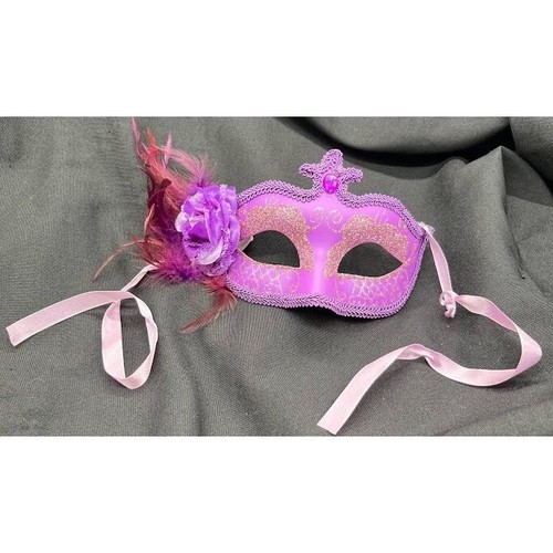 Masquerade Mask Mardi Gras Carnival Purple, Pink and Gold sparkle eye mask with - Picture 9 of 10