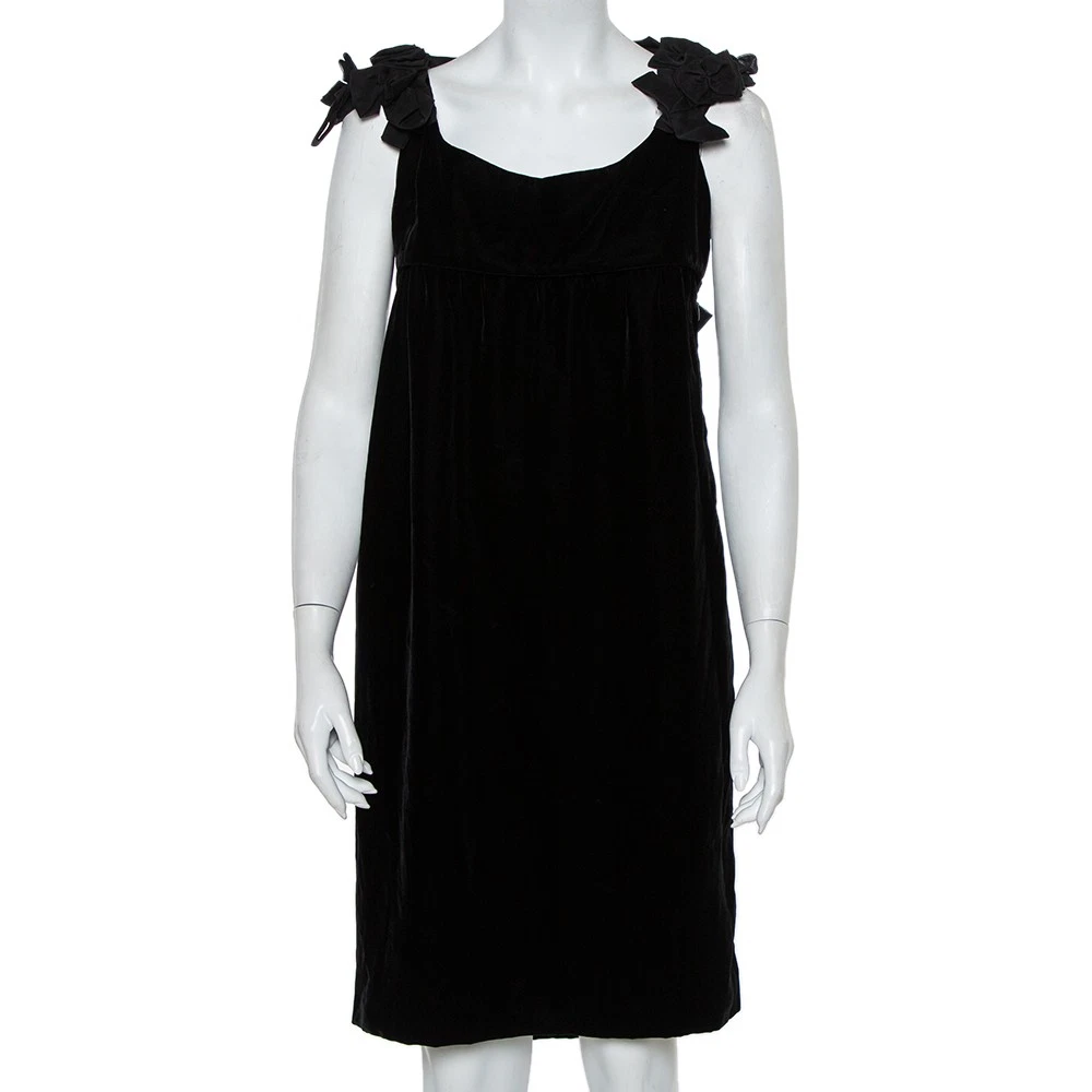 SAINT LAURENT (YSL) Abito a tubino Yves Saint Laurent nero in velluto con dettagli e fiocco S