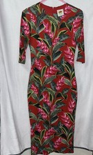FARM Rio Dream Garden Jersey Midi Dress Tropical Motif Print Zip Up SZ S