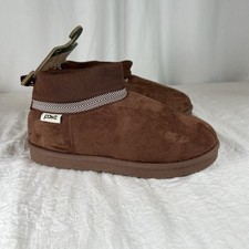 PAWZ Youth Sz2 Chocolate Brown Suede-Look Slip-On Ankle Bootie Slippers Cozy NEW