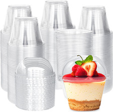 100 Pack 6 Oz Plastic Cups with Dome Lids (No Hole),Crystal Clear PET Dessert Cu