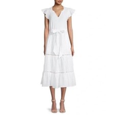 Magaschoni Cottage core 100% Organic Cotton Gauze Crochet Midi Dress Sz S