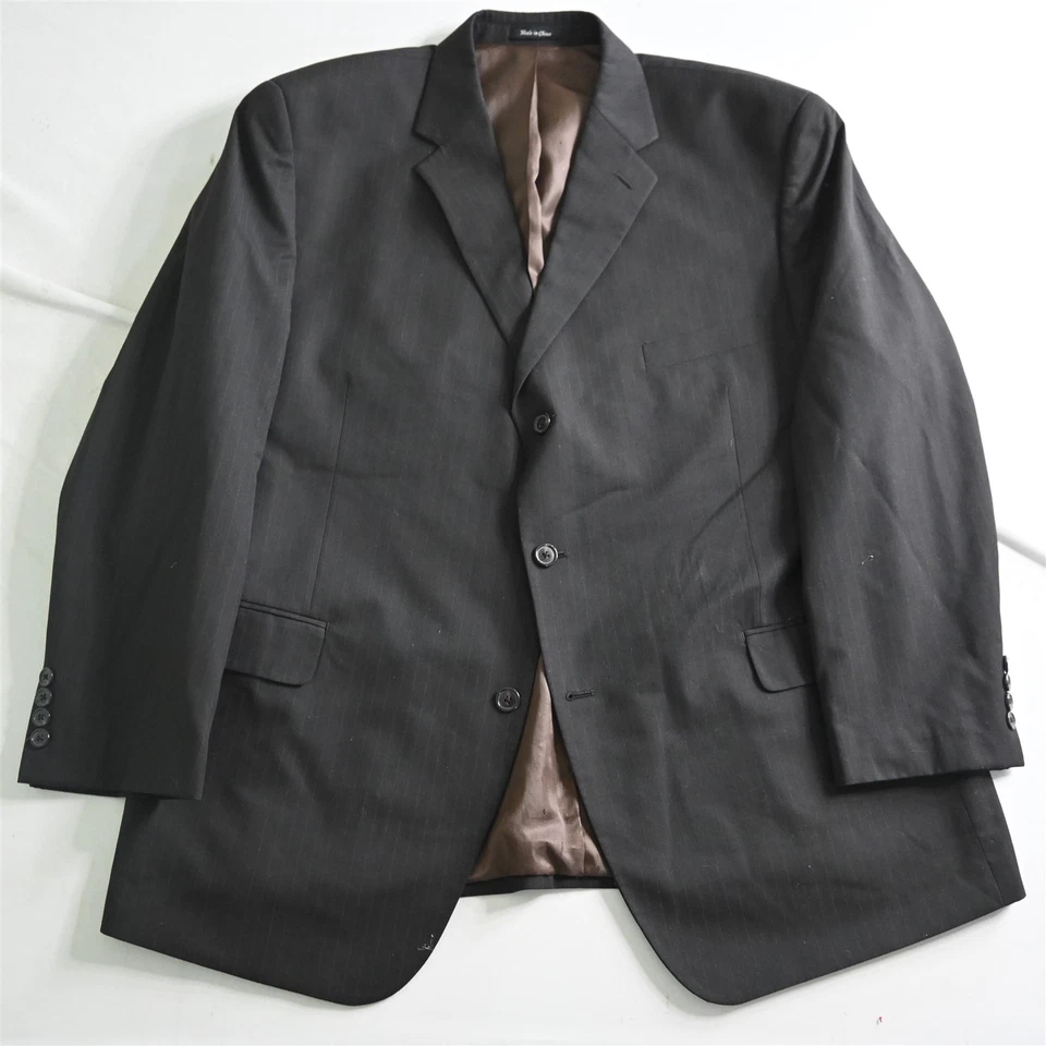Van Heusen 48R 42x32 Dark Brown Striped Mens Jacket Pants Suit - Image 2 of 4