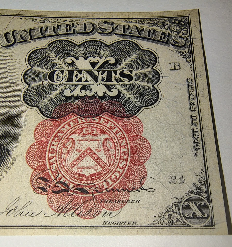 1874 series, 10¢  Fifth Issue  Fr. 1266 Short Key  William Meredith Uncirculated - Image 2 of 4