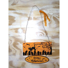 "Happy Halloween" Sign - Hang on Door Decor, More. Orange/Black - Cat - Fast Shp