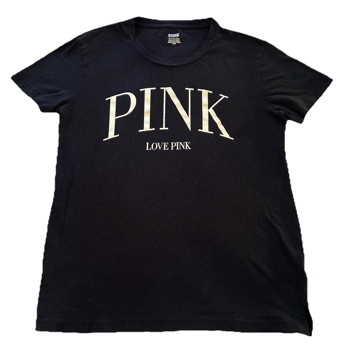 💝Victoria’s Secret PINK Logo Short Sleeve T-Shirt 100% Cotton-Black-Size XS