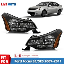 Halogen Headlight For 2009-2011 Ford Focus W Bulb Black Crystal Pair Leftright