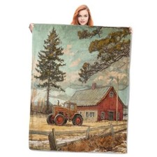 Vintage Farmhouse Flannel Blanket, Rustic Country Scenery with 50"x60" Color308