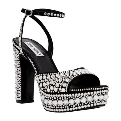 Steve Madden Assured Platform Heels Rhinestone/Black ASSURED-BLK Women's Size