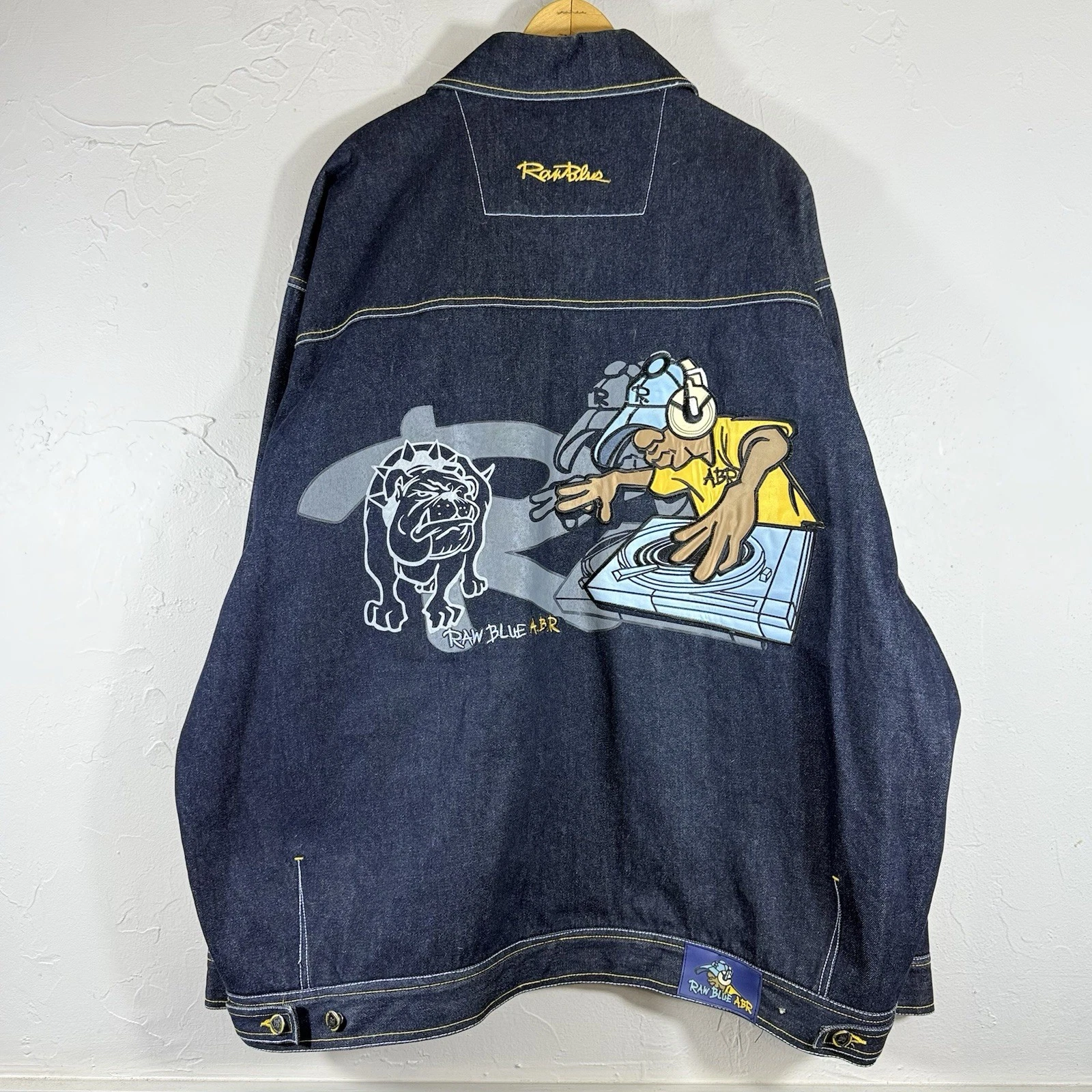 Raw Blue ABR Dark Blue Denim Jacket Button Down Hip Hop Y2K Rap Mens XXL Pocket
