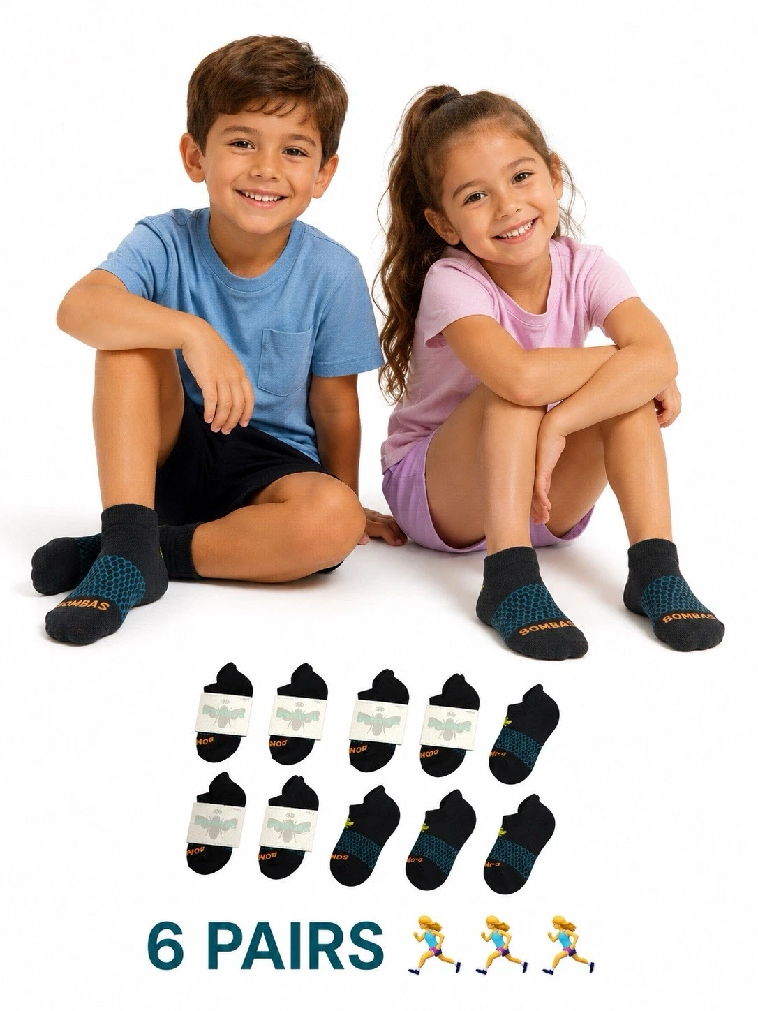 Bombas Toddler Kids Sz 8T-11T Toddler/Kids Black Ankle Socks Pack of 6