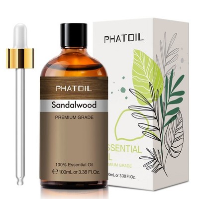 PHATOIL 100ML Sandalwood Essential Oil, Pure 3.38 Fl Oz (Pack of 1), Clear 