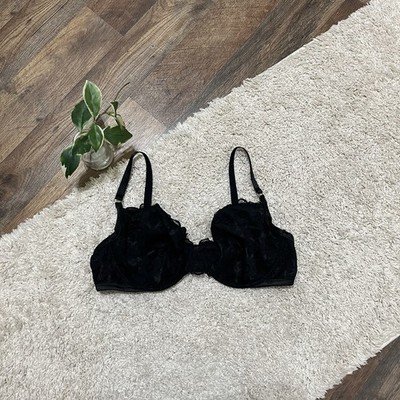 Aerie Size 36DD Black Green Floral Lace Unlined Underwire Show Off Demi Bra