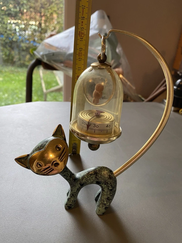 Sculpture Bronze de Vienne thermomètre animal chat Walter Bosse Herta Baller - Photo 3/4